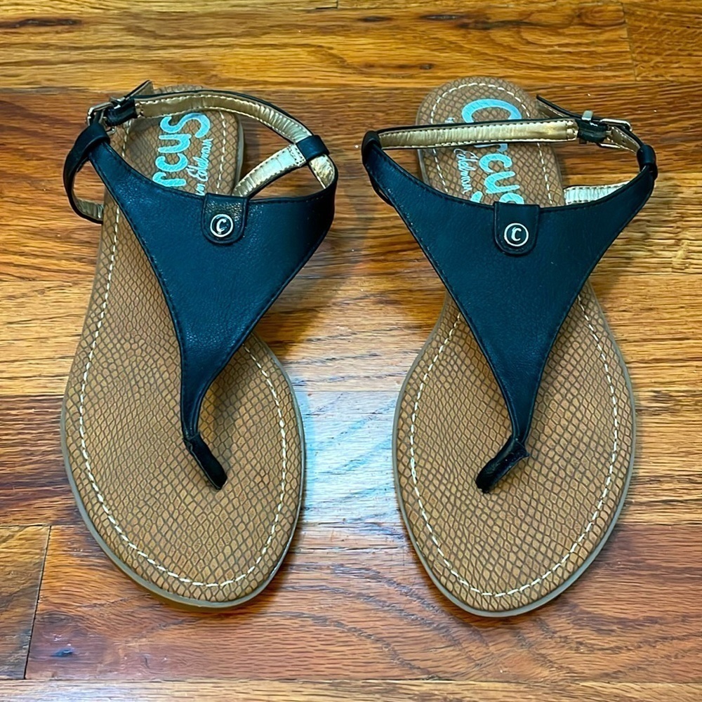 Circus by‎ Sam Edelman Carolina Black Thong Leather Sandals Size 8 1/2